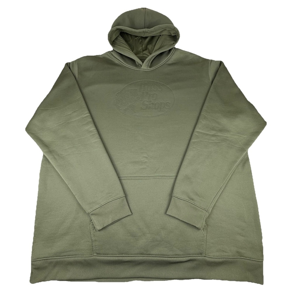 Bass Pro Shops Pullover Hoodie Men's 3XLT Olive Green Fleece Embossed Logo